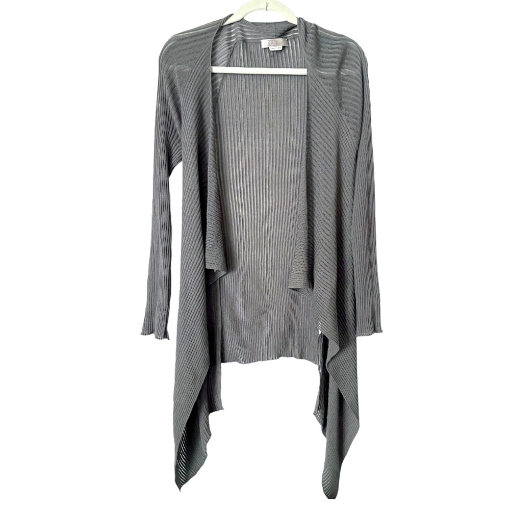 Crea Concept Linen Knit Long Lagenlook Open Cardigan in Grey